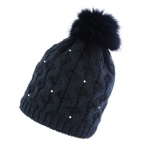 Snowlux Ladies Crystal Fur Bobble Black Hat